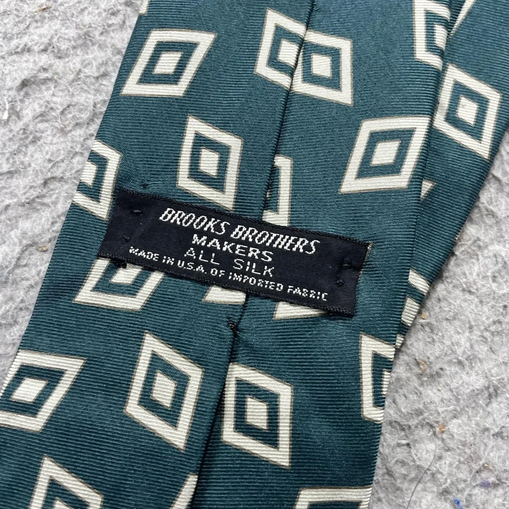 Brooks Brothers Tie Mens One Size Green Geometric Classic Woven Silk Necktie